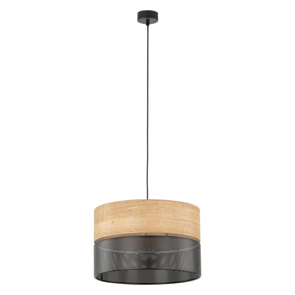 Nicol hængelampe, sort/træ-effekt, Ø 38 cm, 1-lys, 1 x E27