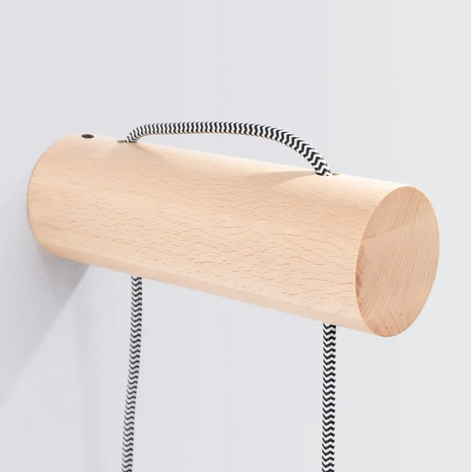 Nimbi væglampe, lyst træ, højde 67 cm, træ/glas