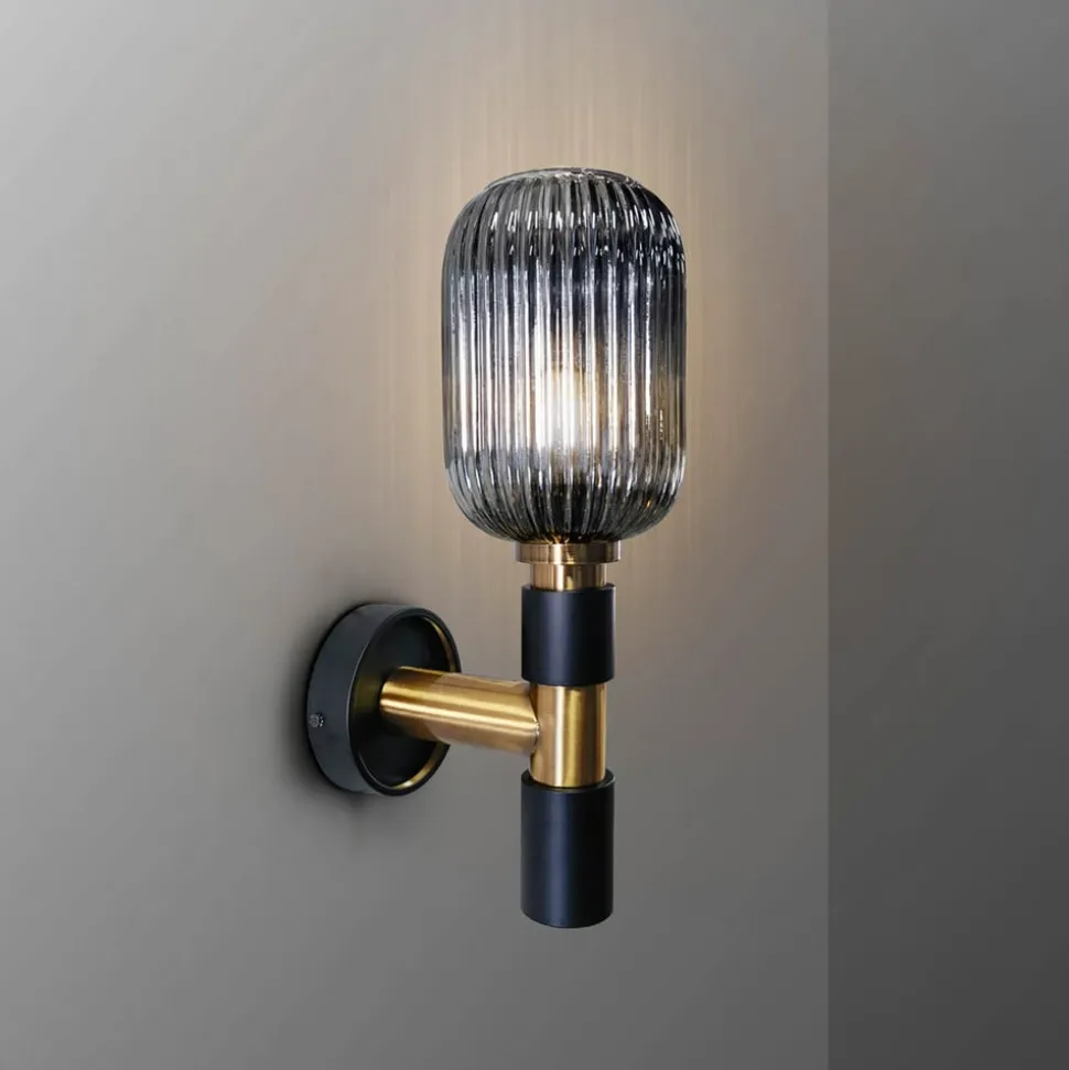 Norma væglampe, 42 cm, sort/messing, glas, E27