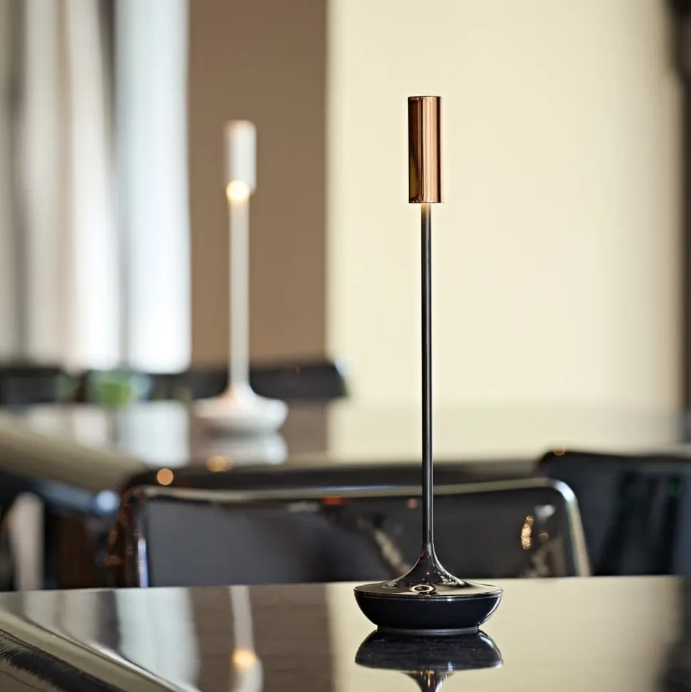 Nucandle LED genopladelig bordlampe, sort/kobber, IP54, dæmpbar
