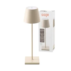 Nuindie LED genopladelig bordlampe, USB-C, beige, IP54, dæmpbar