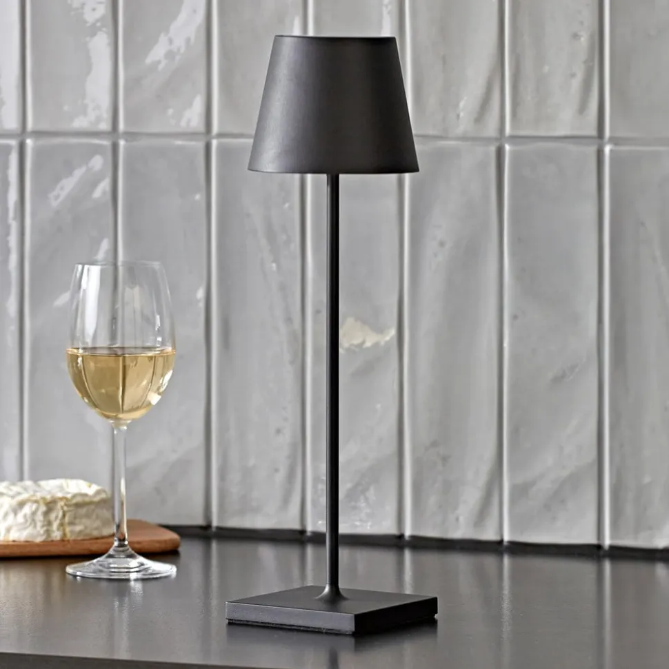 Nuindie LED genopladelig bordlampe, USB-C, sort, IP54, dæmpbar