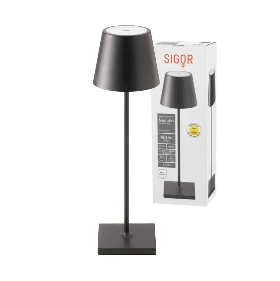 Nuindie LED genopladelig bordlampe, USB-C, sort, IP54, dæmpbar