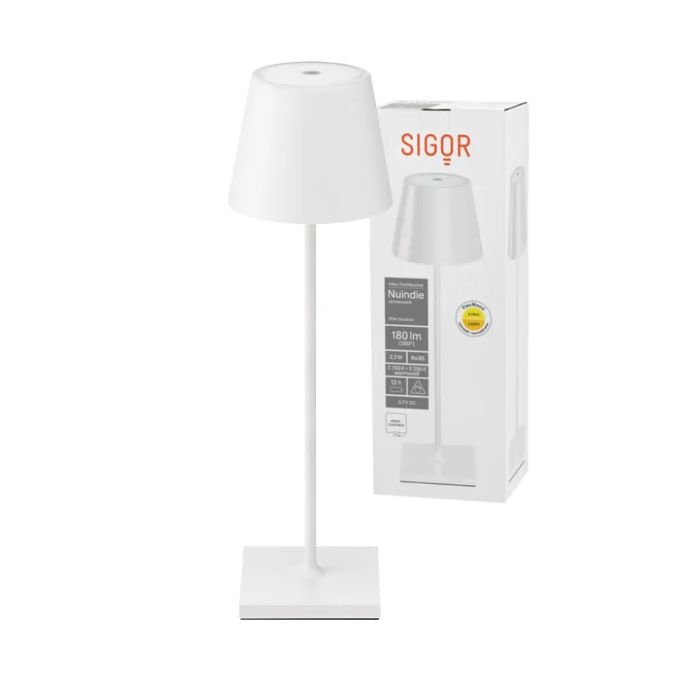 Nuindie LED genopladelig bordlampe, USB-C, hvid, IP54, dæmpbar