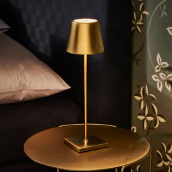 Nuindie LED genopladelig bordlampe, USB-C, guld, IP54, dæmpbar