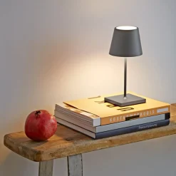 Nuindie mini LED genopladelig bordlampe, USB, grafit, IP54, dæmpbar