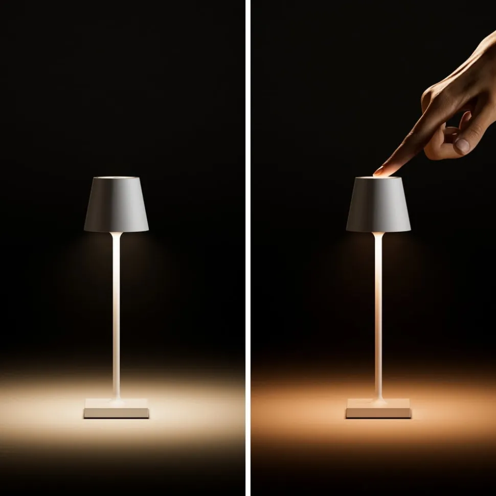 Nuindie pocket LED genopladelig bordlampe, beige, IP54, dæmpbar