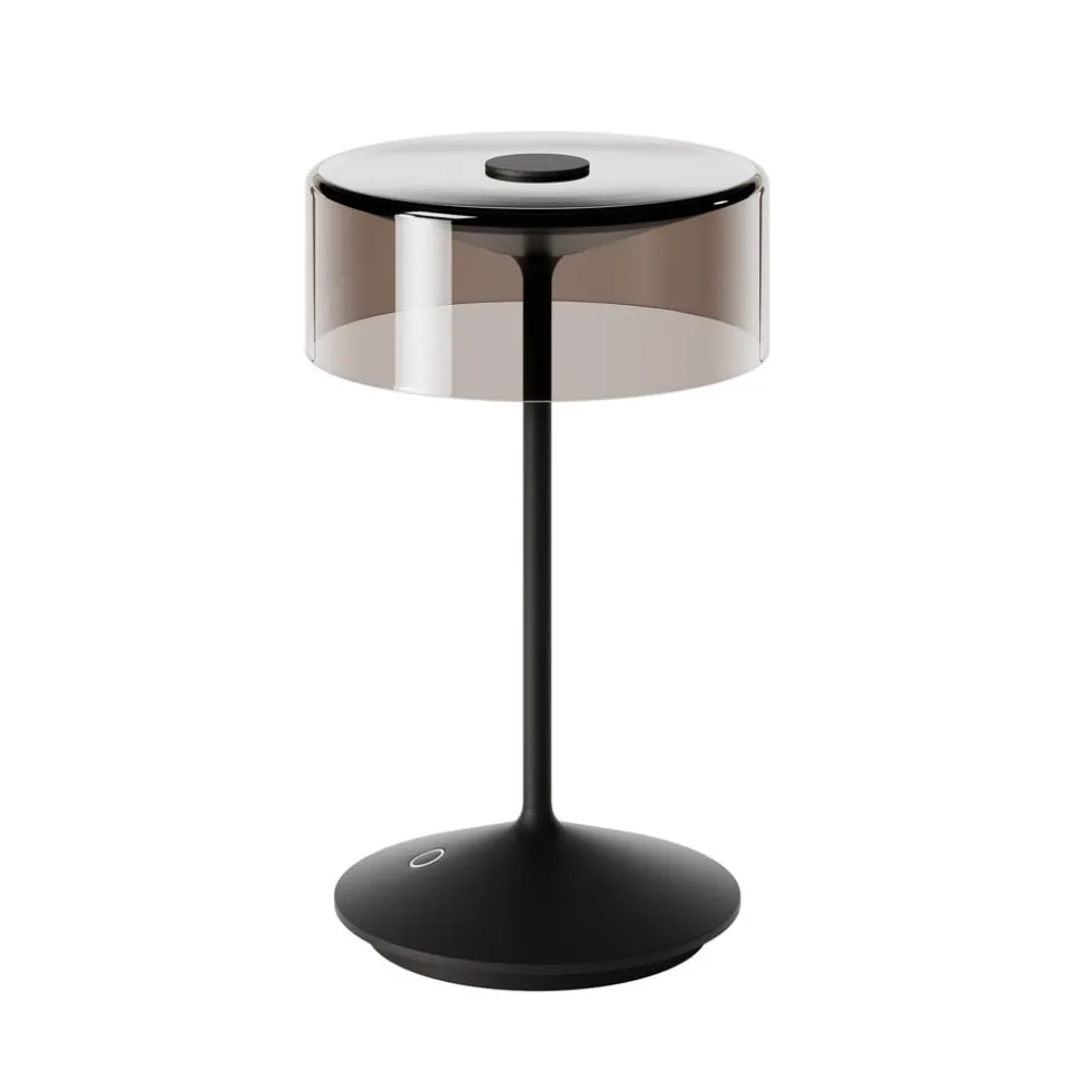 Numotion LED genopladelig bordlampe, sort, glas, IP54, dæmpbar