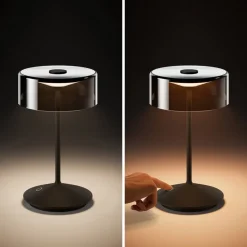 Numotion LED genopladelig bordlampe, sort, glas, IP54, dæmpbar