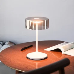 Numotion LED genopladelig bordlampe, hvid, glas, IP54, dæmpbar