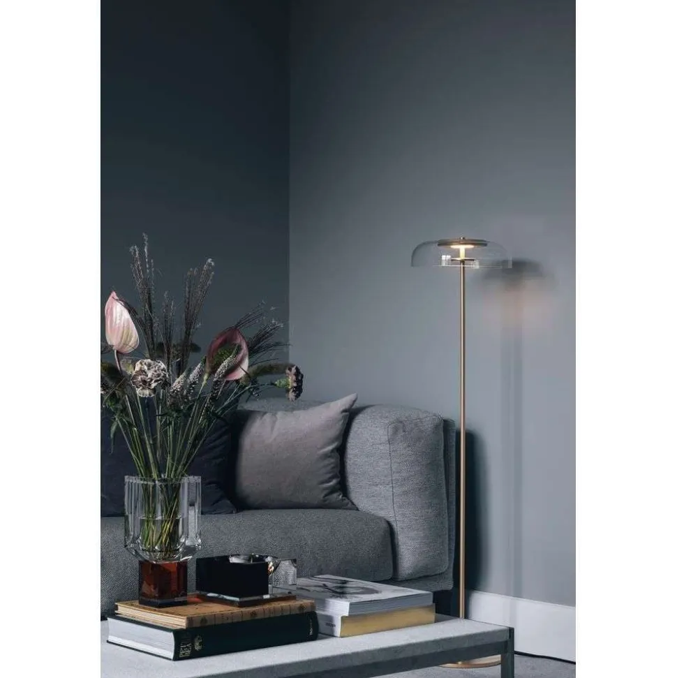 Nuura LED-gulvlampe Blossi, højde 120 cm, guldfarvet/klar