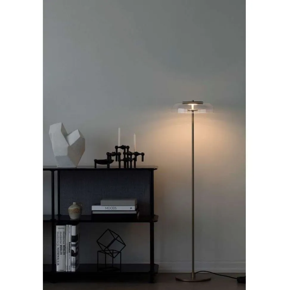Nuura LED-gulvlampe Blossi, højde 120 cm, guldfarvet/klar