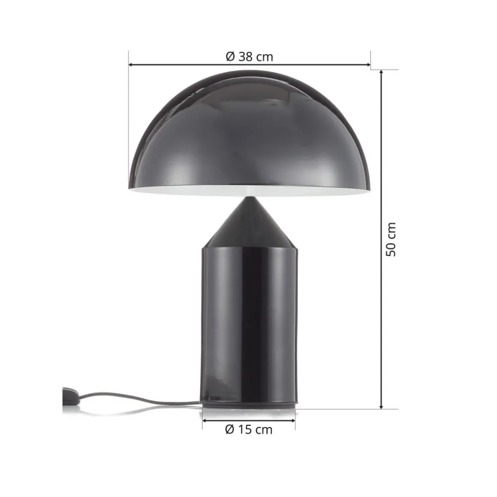 Oluce Atollo bordlampe, dæmpbar, Ø38cm, sort