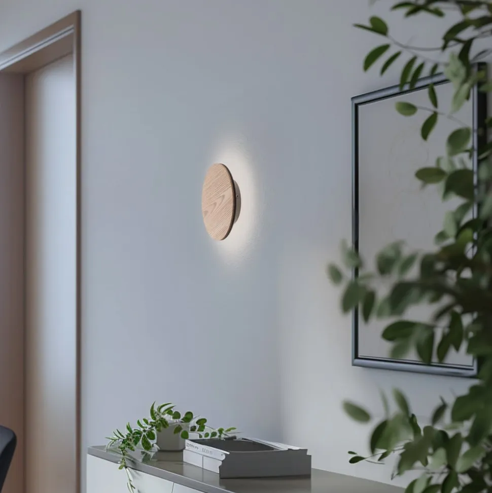 Orios LED-væglampe, træ, Ø 20 cm, indirekte spotlight