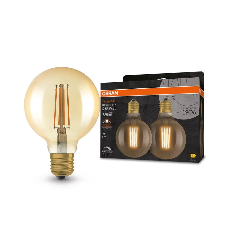 OSRAM 1906 E27 6,5W LED G95 824 guld dæmpbar 2 stk
