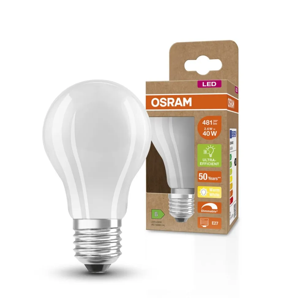 OSRAM Classic LED-pære E27 2,6W 827 mat dæmpbar