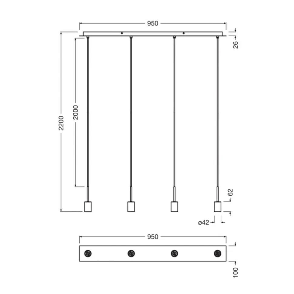 OSRAM hængelampe Decor Needle Linear beige, stål, 4 lyskilder E27