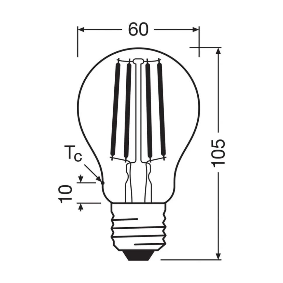 OSRAM LED glødepære E27 5W filament 2,700K 1055lm 2-pack