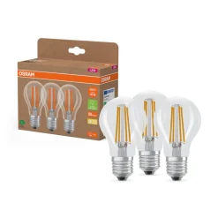 OSRAM LED glødepære Filament E27 3,8W 827 energiklasse A 3-pak