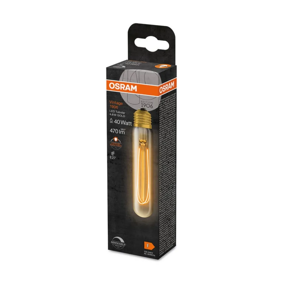 OSRAM LED Vintage 1906, rør, guld, E27, 4,8 W, 822, dim.