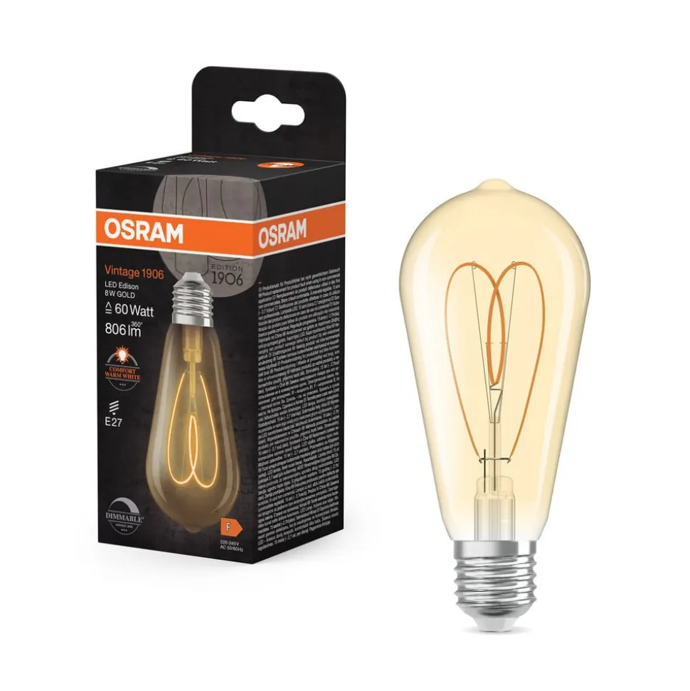 OSRAM LED Vintage ST64 E27 8W 922 Heart Filament guld dæmpbar
