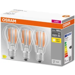 OSRAM LED-filamentpære E27 Base 11 W 2.700 K 3 stk