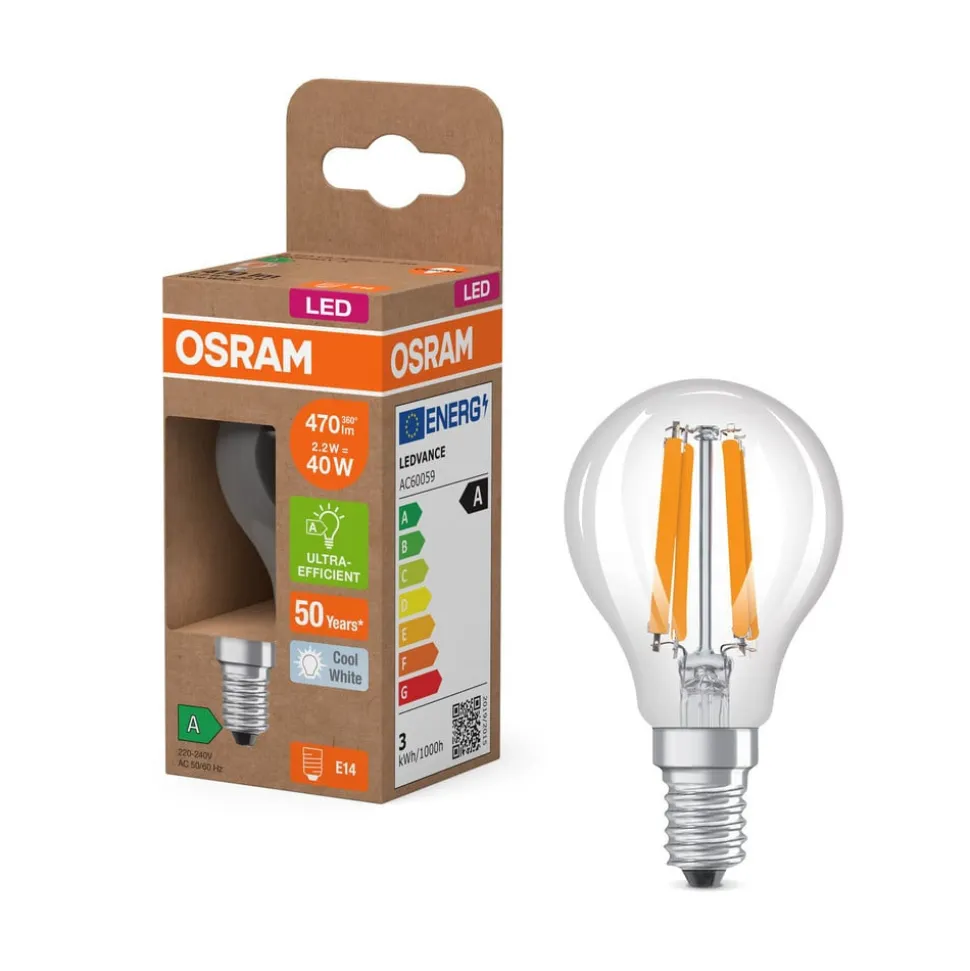 OSRAM LED-filamentpære E14 2,2W 4000K 470lm