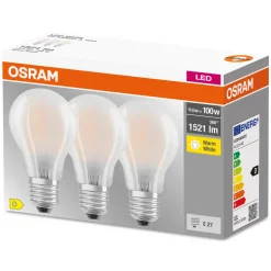 OSRAM LED-pære E27 Base CL A 11 W 2.700 K mat 3 st