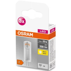 OSRAM LED-stiftsokkelpære G4 1,8W 2.700K klar 3 enheder