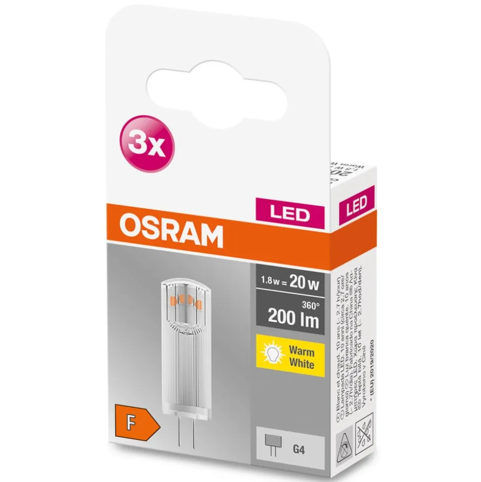 OSRAM LED-stiftsokkelpære G4 1,8W 2.700K klar 3 enheder