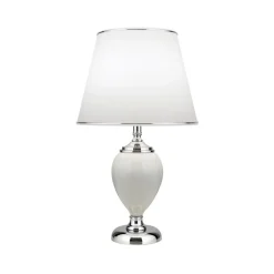 Ovum bordlampe, hvid/krom, højde 48 cm, keramik/chintz