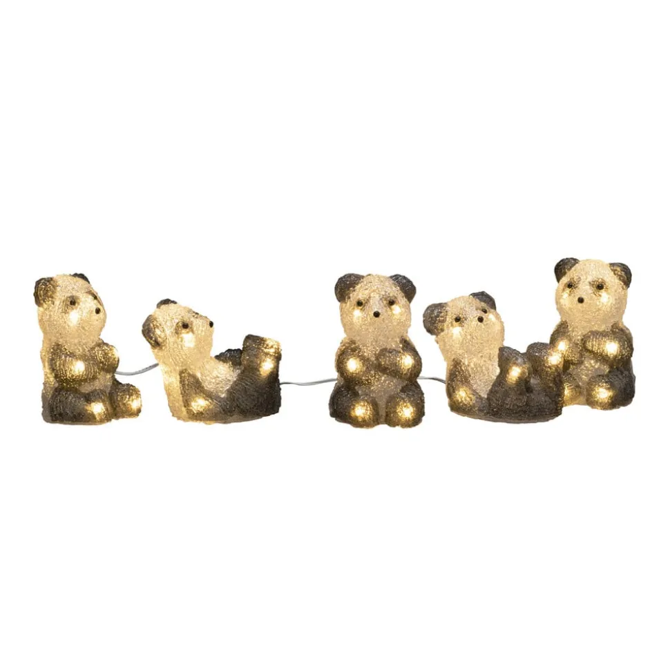Pandabjørn LED-lysfigur, 5 stk som kæde
