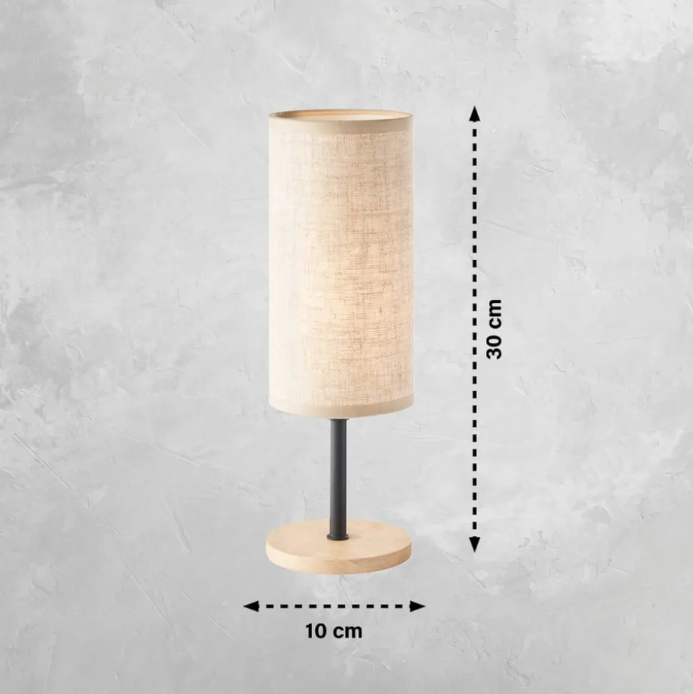 Parma bordlampe, beige, hør/træ, 30 cm høj, E14