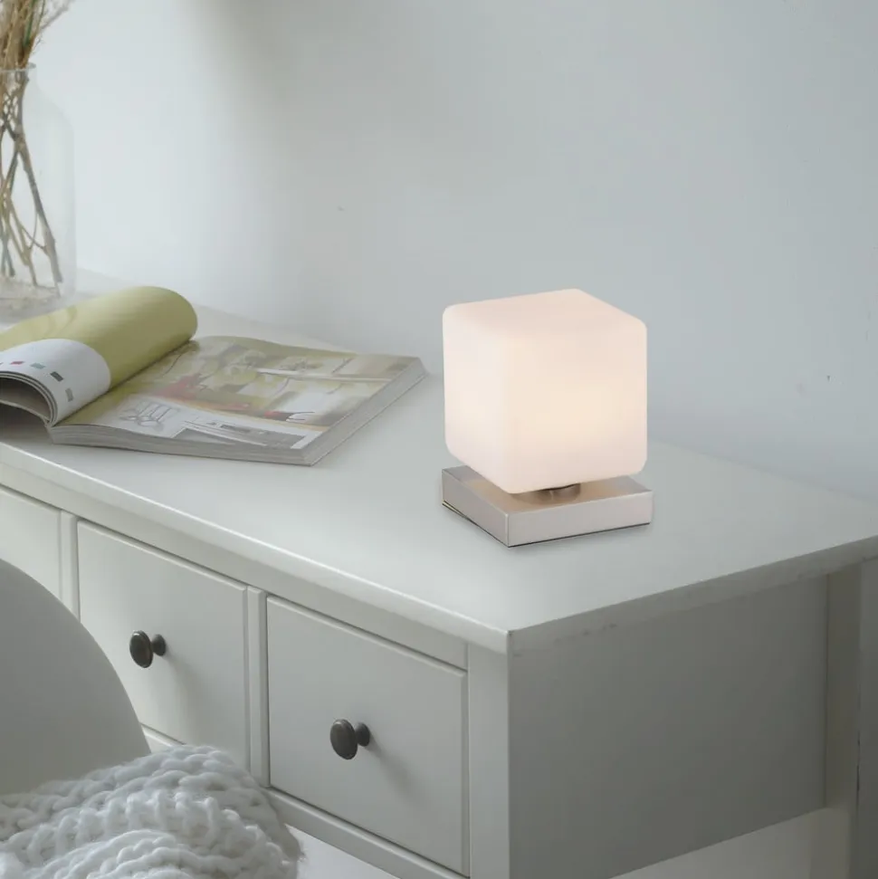 Paul Neuhaus LED-bordlampe Dadoa, stål, glas, dæmpbar