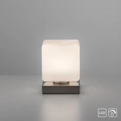 Paul Neuhaus LED-bordlampe Dadoa, stål, glas, dæmpbar