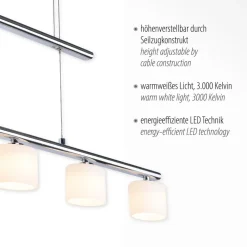 Paul Neuhaus LED-hængelampe Hydra, stålfarvet, glas, 80 cm