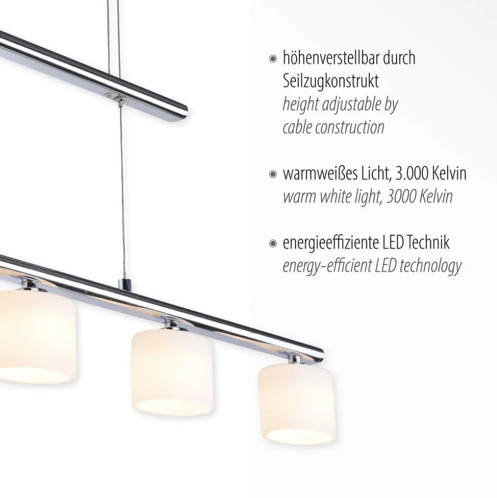 Paul Neuhaus LED-hængelampe Hydra, stålfarvet, glas, 80 cm