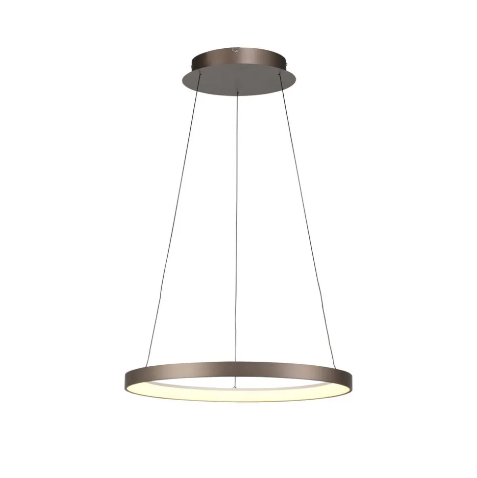 Paul Neuhaus LED-hængelampe Hoop, brun, Ø 57 cm, dæmpbar