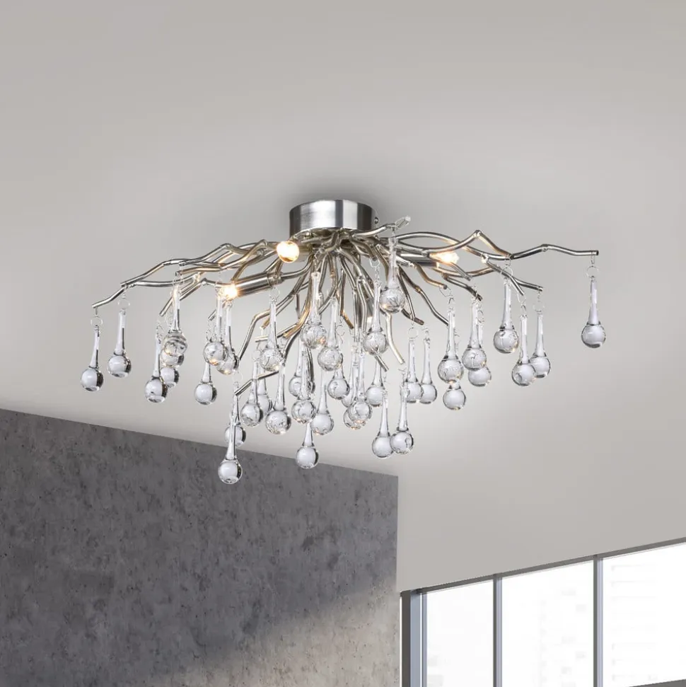 Paul Neuhaus loftlampe Icicle, glaspendel, 4 lyskilder, sølv
