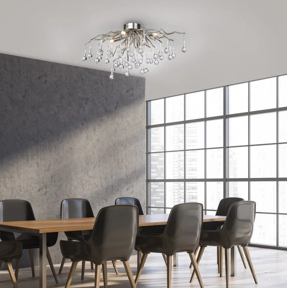 Paul Neuhaus loftlampe Icicle, glaspendel, 4 lyskilder, sølv