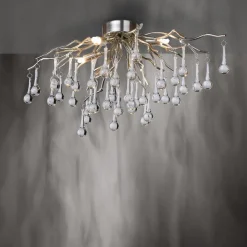 Paul Neuhaus loftlampe Icicle, glaspendel, 4 lyskilder, sølv