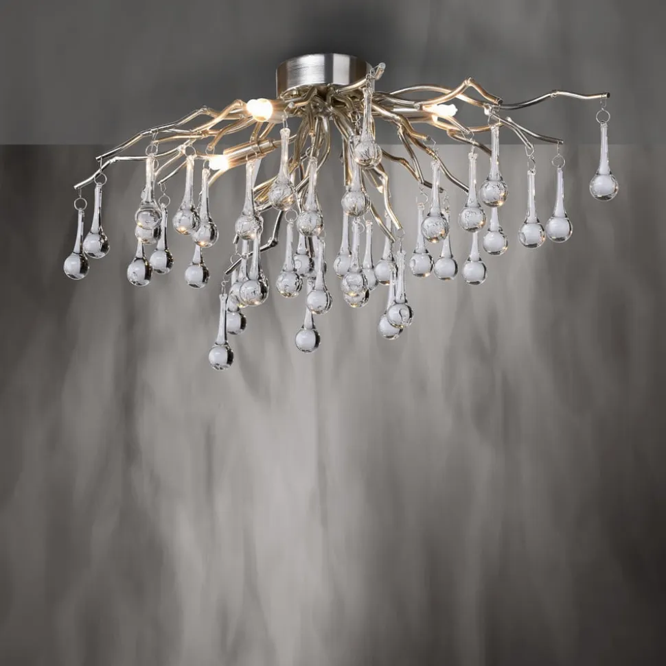 Paul Neuhaus loftlampe Icicle, glaspendel, 4 lyskilder, sølv