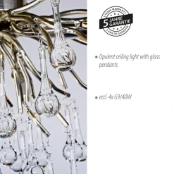 Paul Neuhaus loftlampe Icicle, glaspendel, 4 lyskilder, sølv