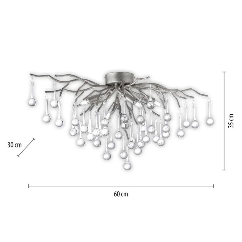 Paul Neuhaus loftlampe Icicle, glaspendel, 4 lyskilder, sølv