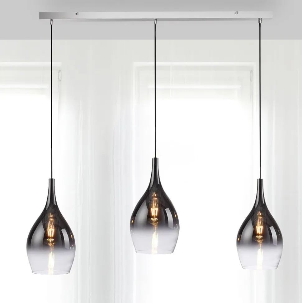 Paul Neuhaus Pilua hængelampe, røg, glas, 100 cm, 3 lyskilder.