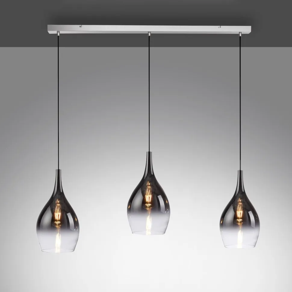 Paul Neuhaus Pilua hængelampe, røg, glas, 100 cm, 3 lyskilder.