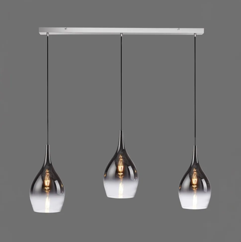 Paul Neuhaus Pilua hængelampe, røg, glas, 100 cm, 3 lyskilder.