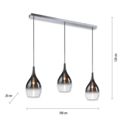 Paul Neuhaus Pilua hængelampe, røg, glas, 100 cm, 3 lyskilder.