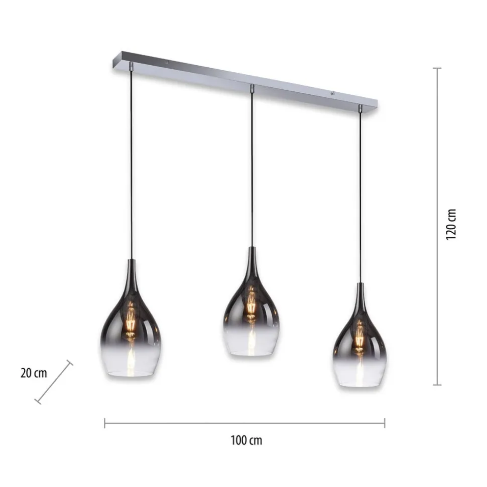 Paul Neuhaus Pilua hængelampe, røg, glas, 100 cm, 3 lyskilder.