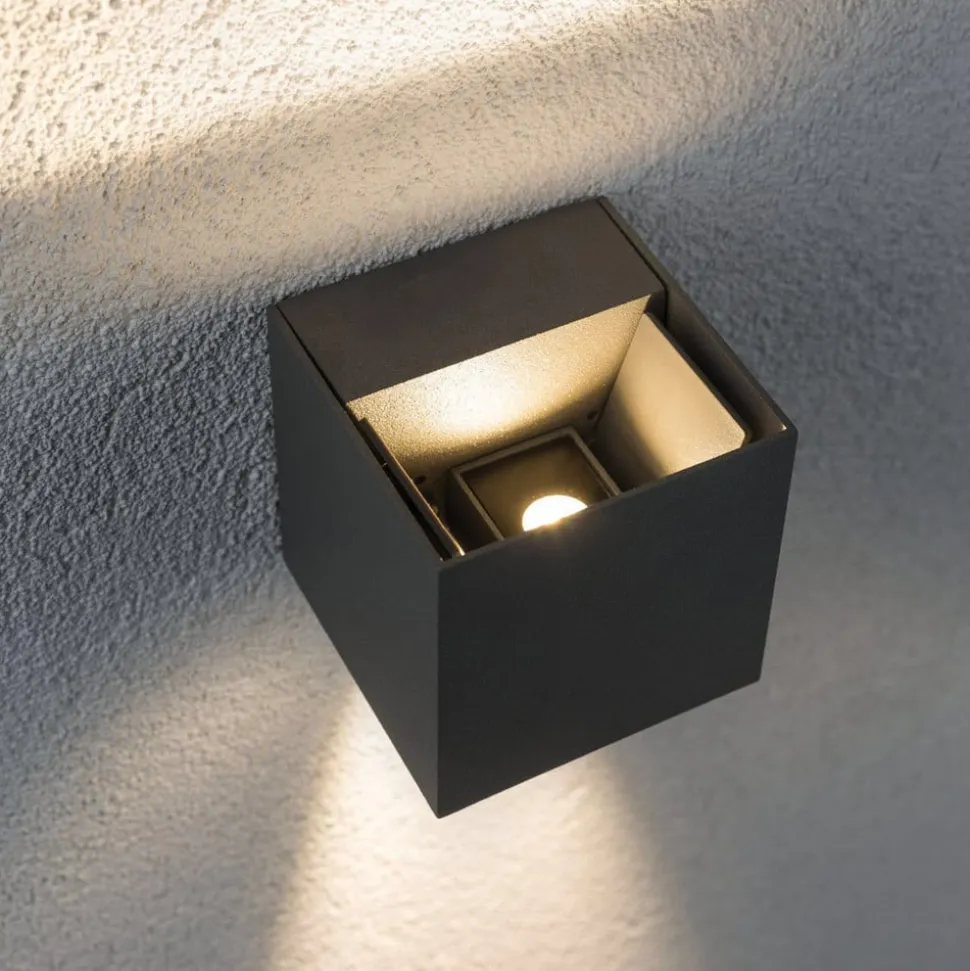 Paulmann Cybo udendørs LED-væglampe, 2.700 K, 8 x 8 cm, grå